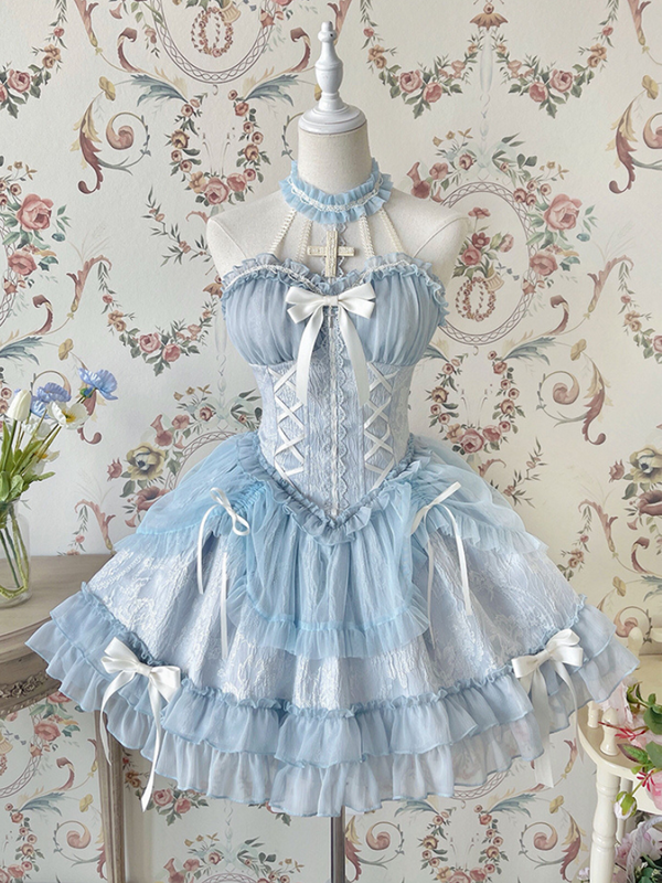 [Fecha límite de reserva: 8 de agosto] Vestido lolita de muñeca con cuello halter cruzado y tutú