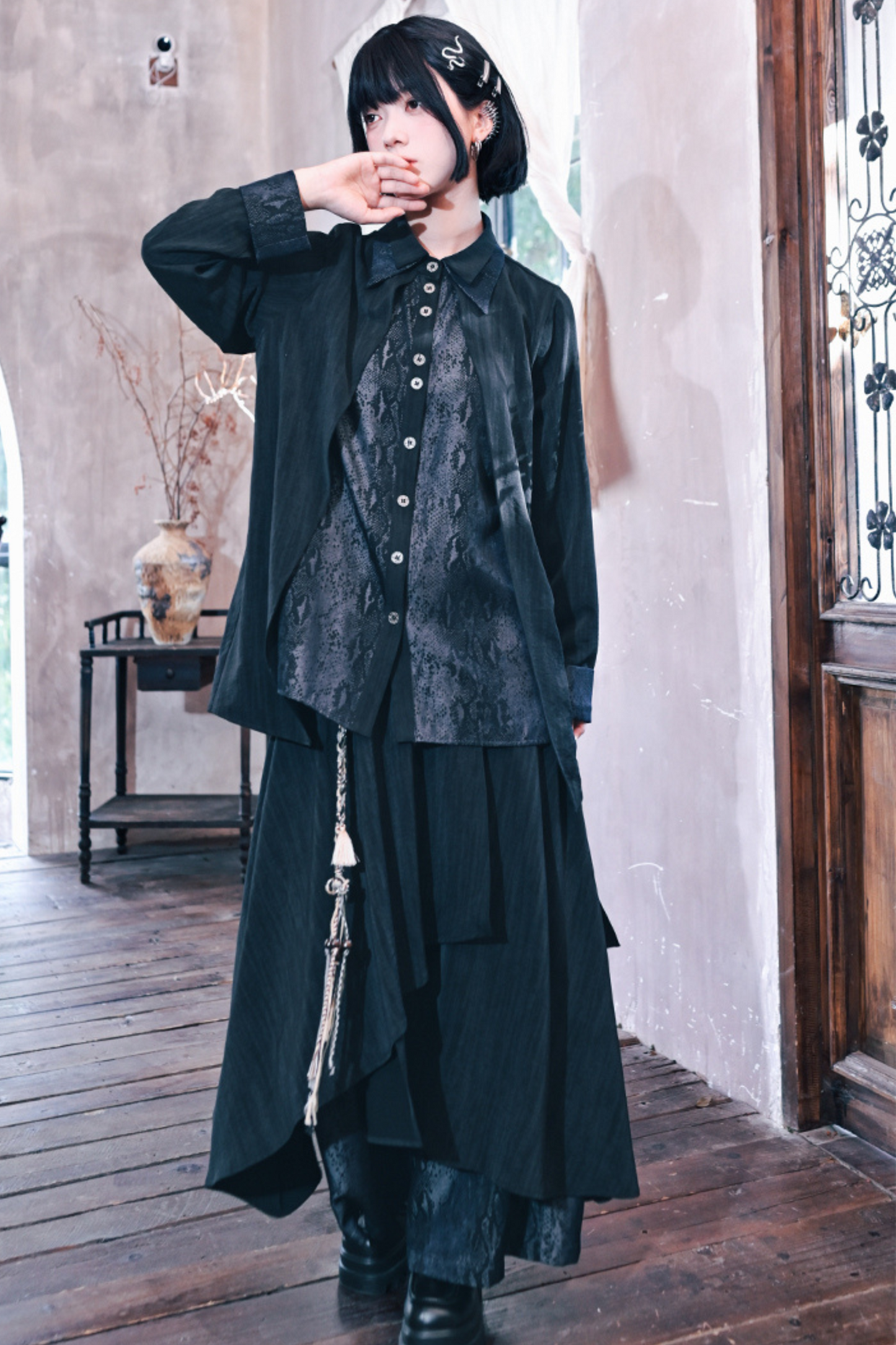 Snake design patchwork shirt