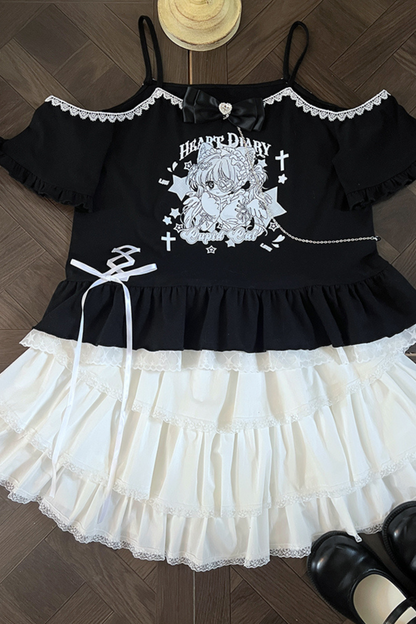ソフトブラックキャットガールトップス＋ケーキスカート