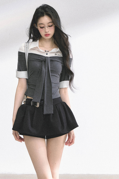 フレンチレディーウエストスリミングショートトップス