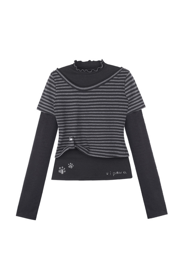 Striped Faux Faux Two-piece Border Top