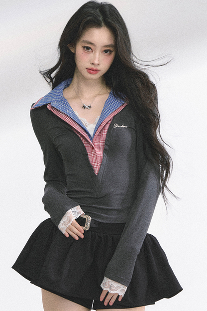 French overcheck slimming design top