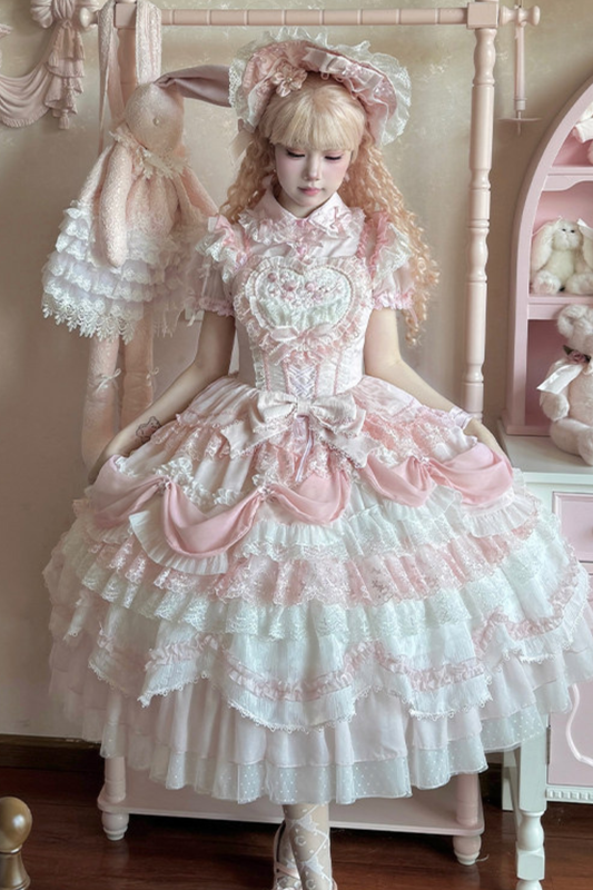 スイートピンクスウィートハートドレス+ボンネット+テール