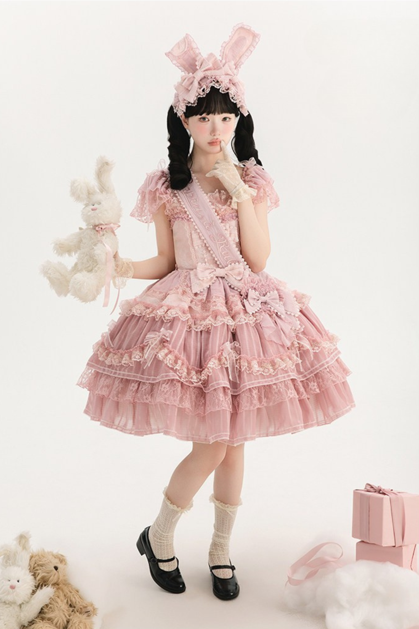 【6月20日予約締切】ピンク/ブルースイートラビットリボンフェアリープリンセスシリーズアクセサリー（うさ耳ヘアバンド・サッシュ）