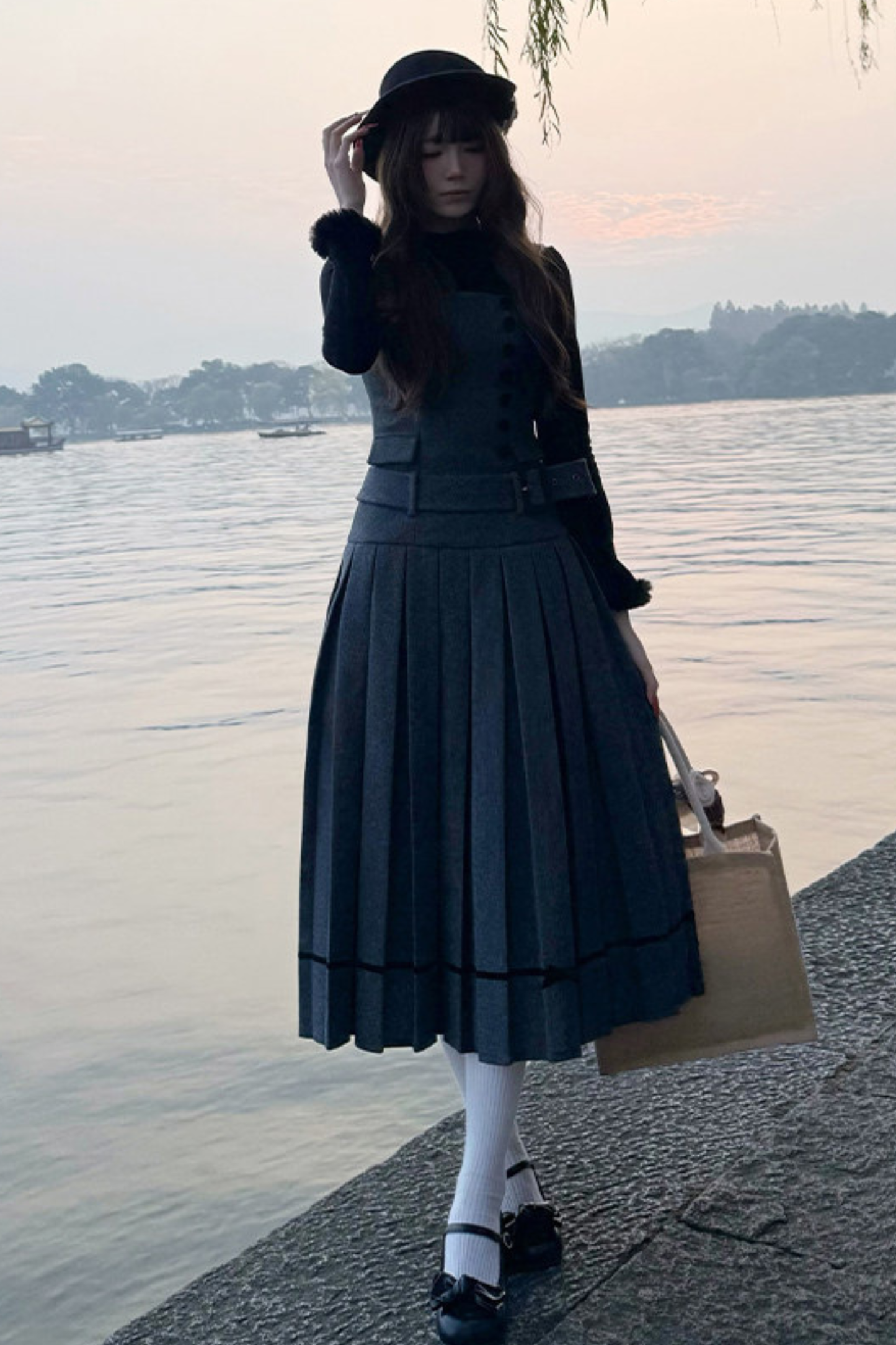 エレガントデイリーベストドレス+リボンヘアアクセサリー