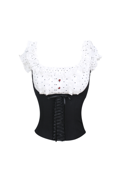 ドットフレンチオフショルトップス+リボンバルーンスカート