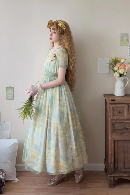 マーブルアートハイウエストマークロリータドレス