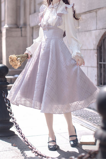 Retro sweet ruffle skirt + shirt + ribbon