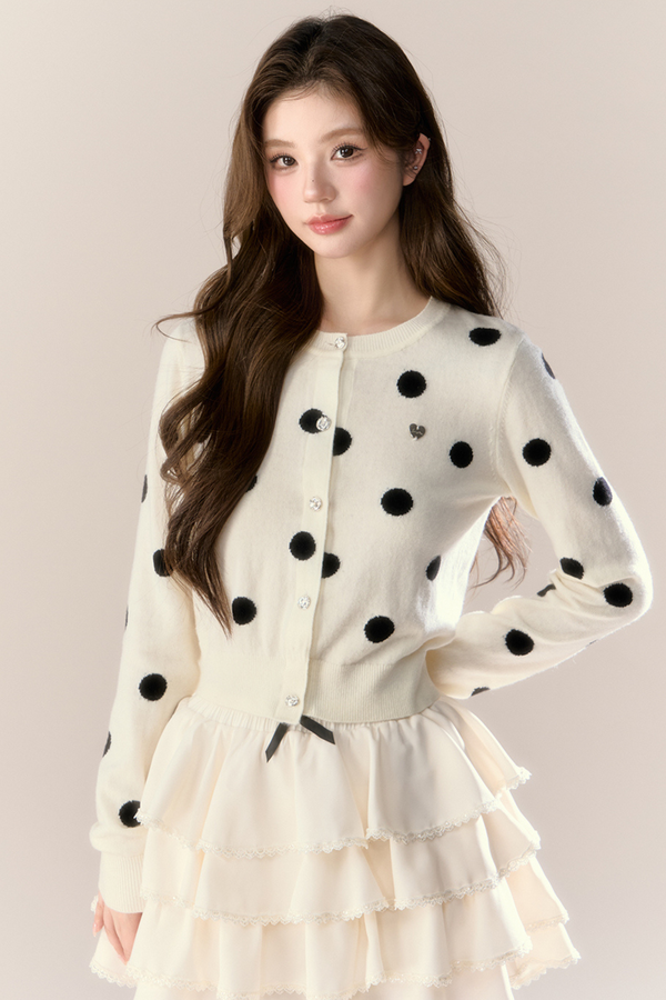 Velvet Dot Design Knit Cardigan