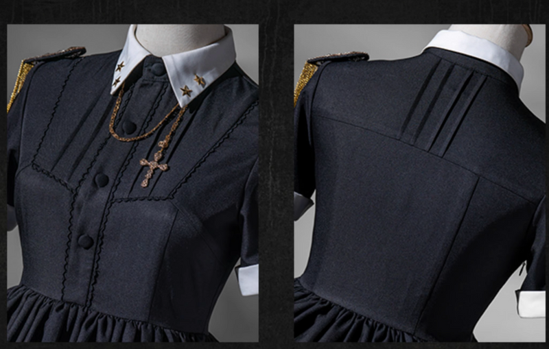 Schwarz-grünes Militär-Maid-Lolita-Kleid Komplettset