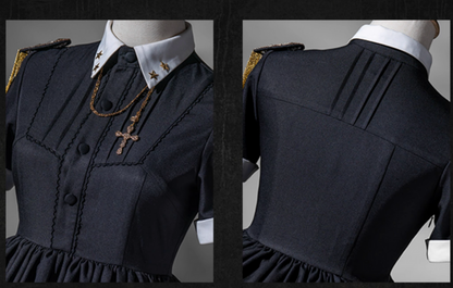 Schwarz-grünes Militär-Maid-Lolita-Kleid Komplettset