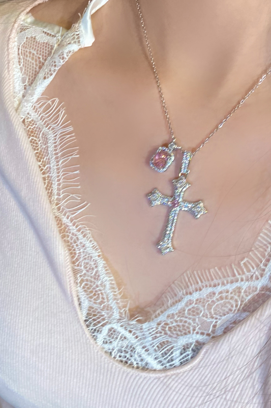 Cross Pink Pendant Necklace