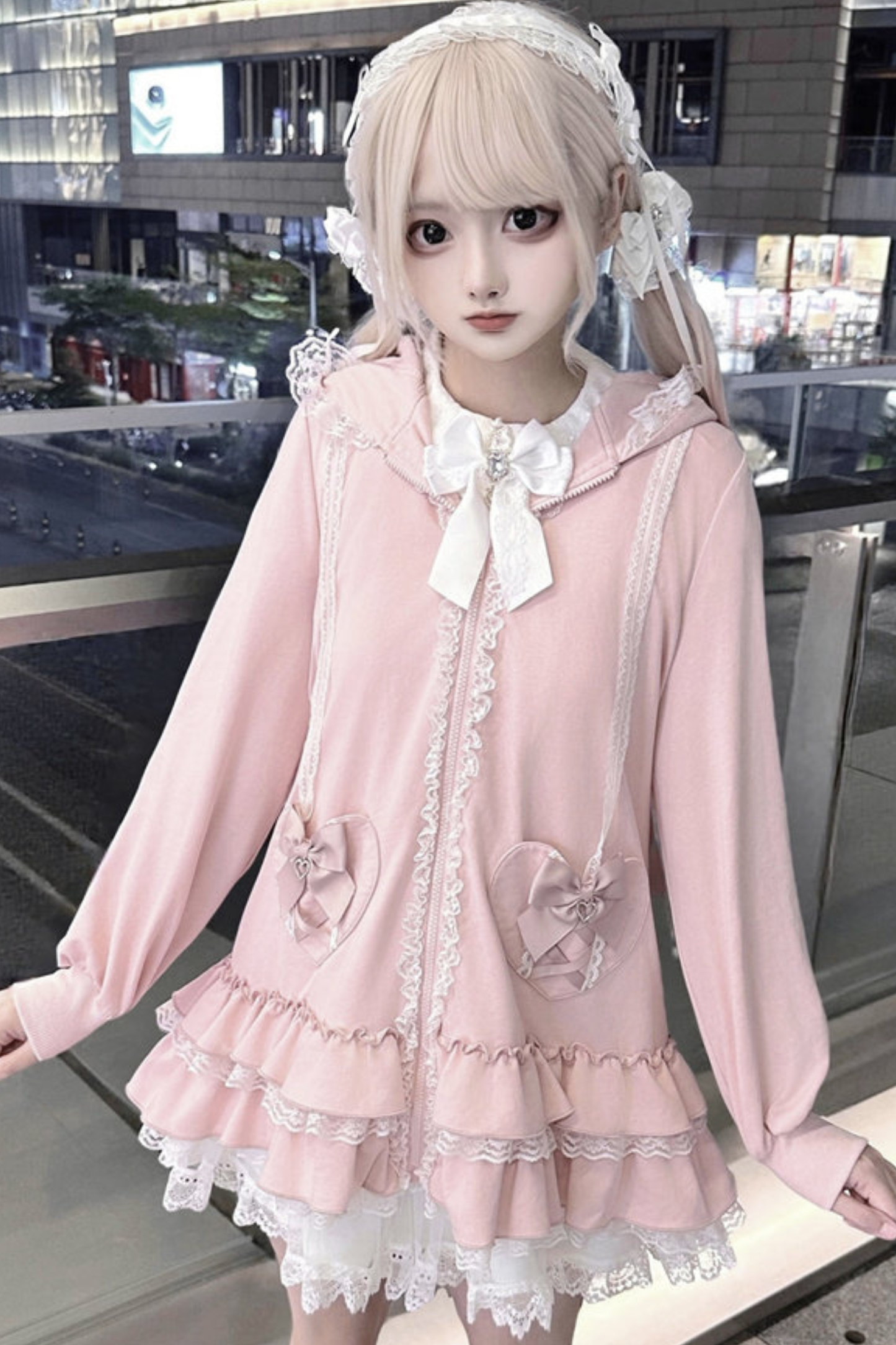 스위트 하트 토끼 후드 프릴 재킷