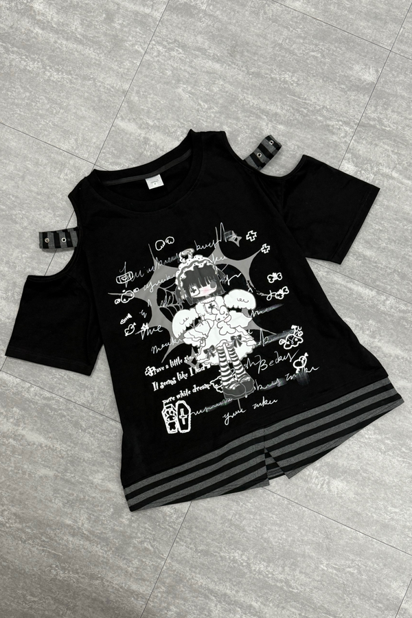 Angel Print Off-the-shoulder Sweatshirt