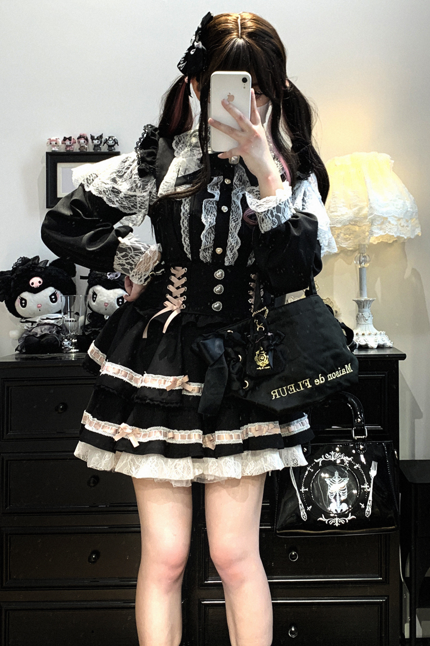 [Pre-order item] Frilled Ribbon Lace-up Suspender Skirt