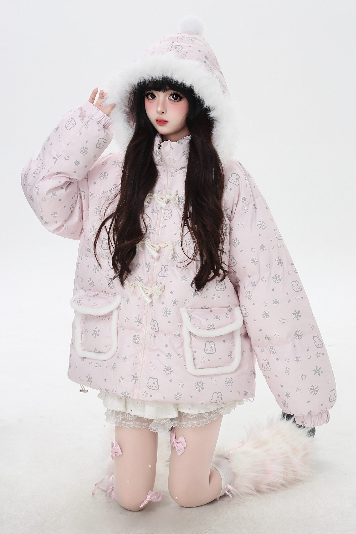 スノーフレークラビットフードジャケット