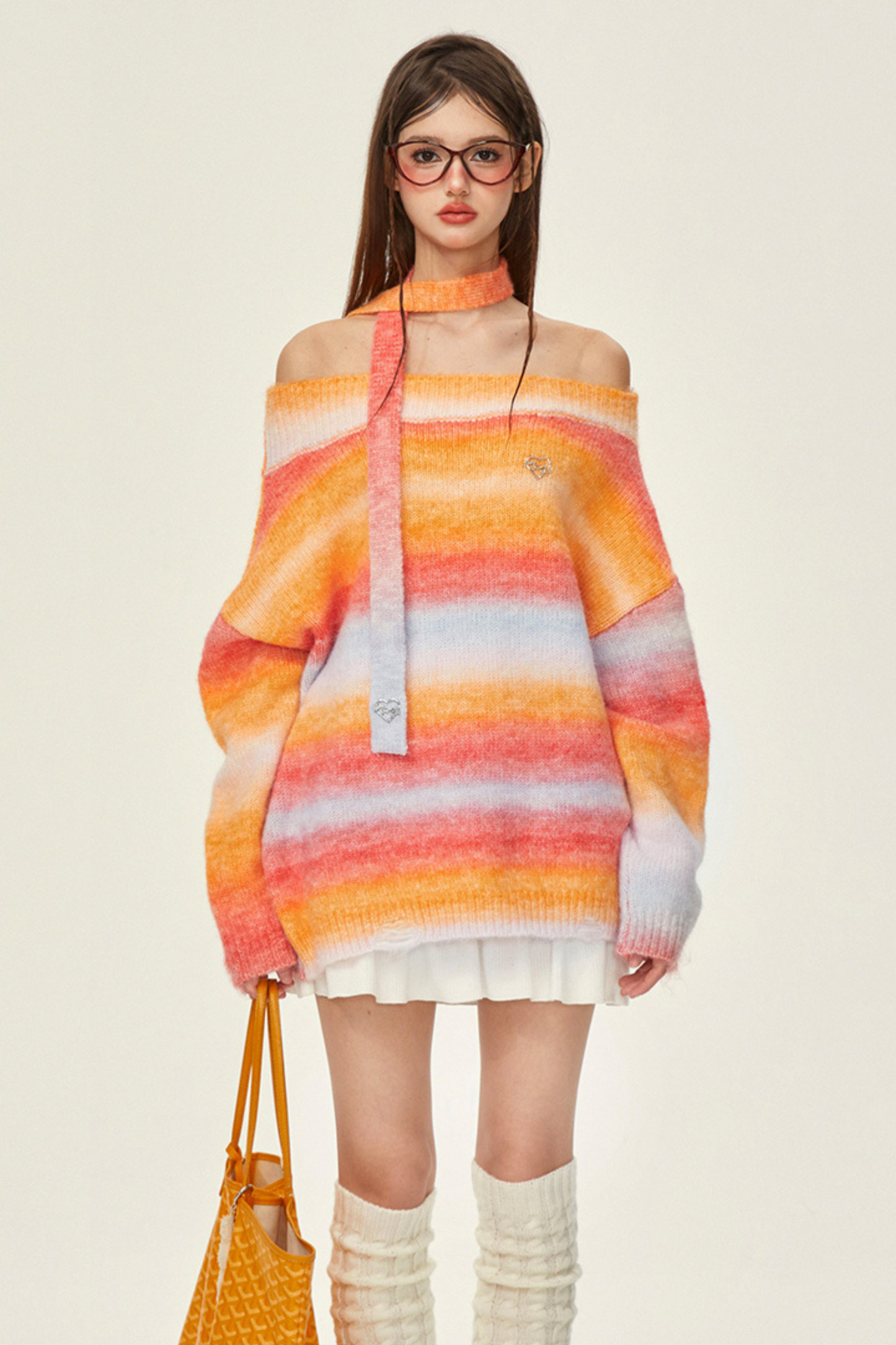 Rainbow Knit One Line Border Top