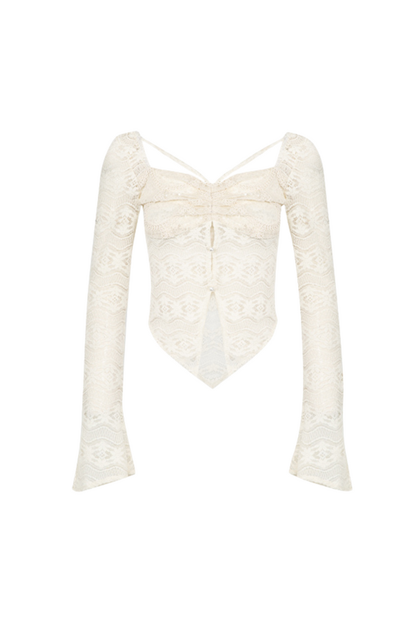 French Shiny Lace Sheer Top + Asymmetrical Skirt