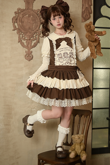 Doll Fairy Tale Lolita Dress + Ribbon Brooch + Belt + 2-way Embroidery Brooch