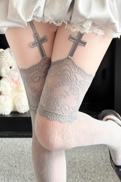 Cross Lace Fishnet Stockings