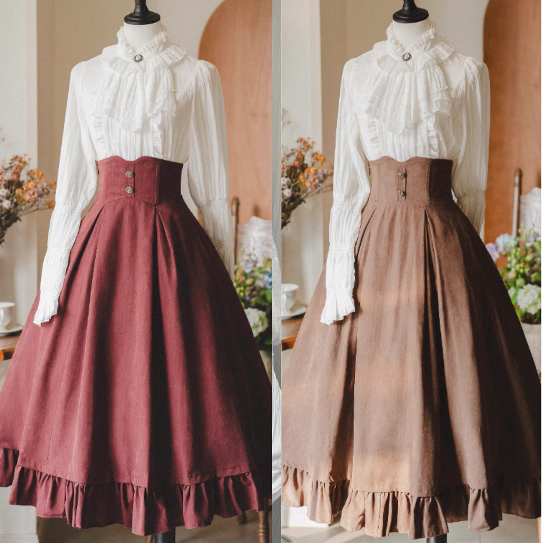 クラシカルレトロブラウス＋カラーベスト＋フレアロングスカート