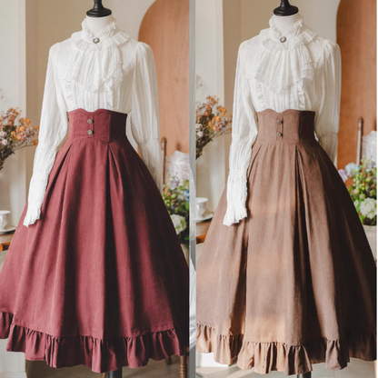 クラシカルレトロブラウス＋カラーベスト＋フレアロングスカート