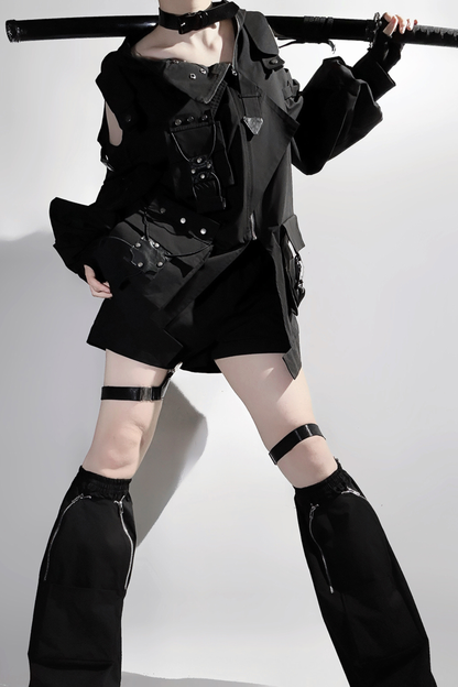 ダークフードジャケット+ショートパンツ+レッグカバー