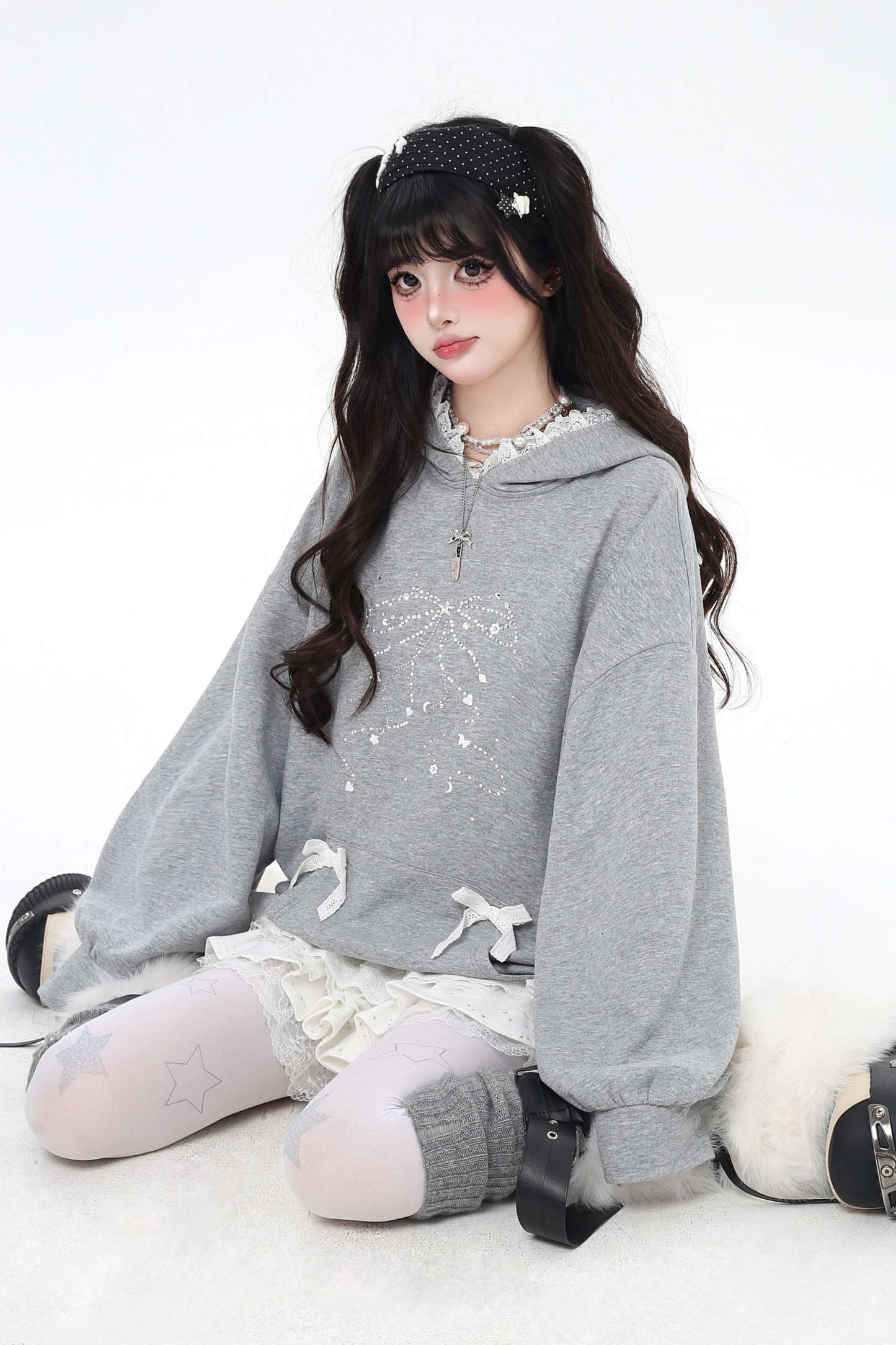 リボンデザインルーズフードスウェット