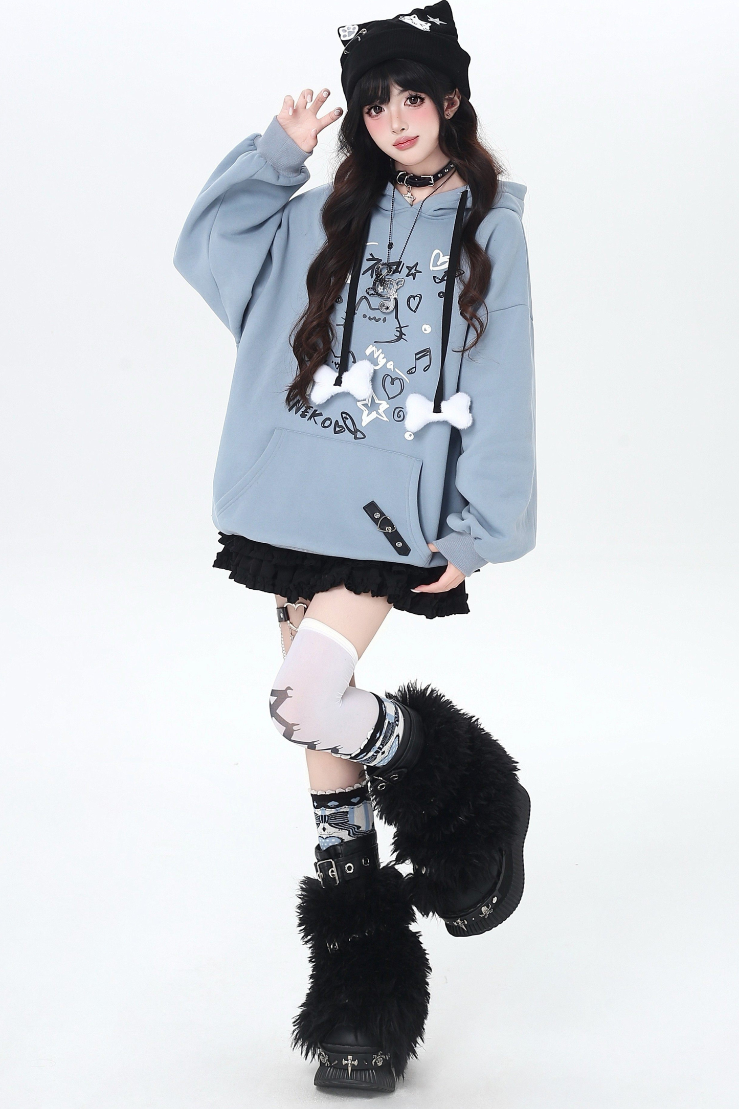 Cat Graffiti Fleece Hoodie