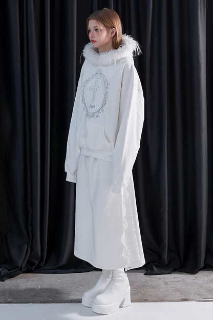 ファーフードモードルーズトップス