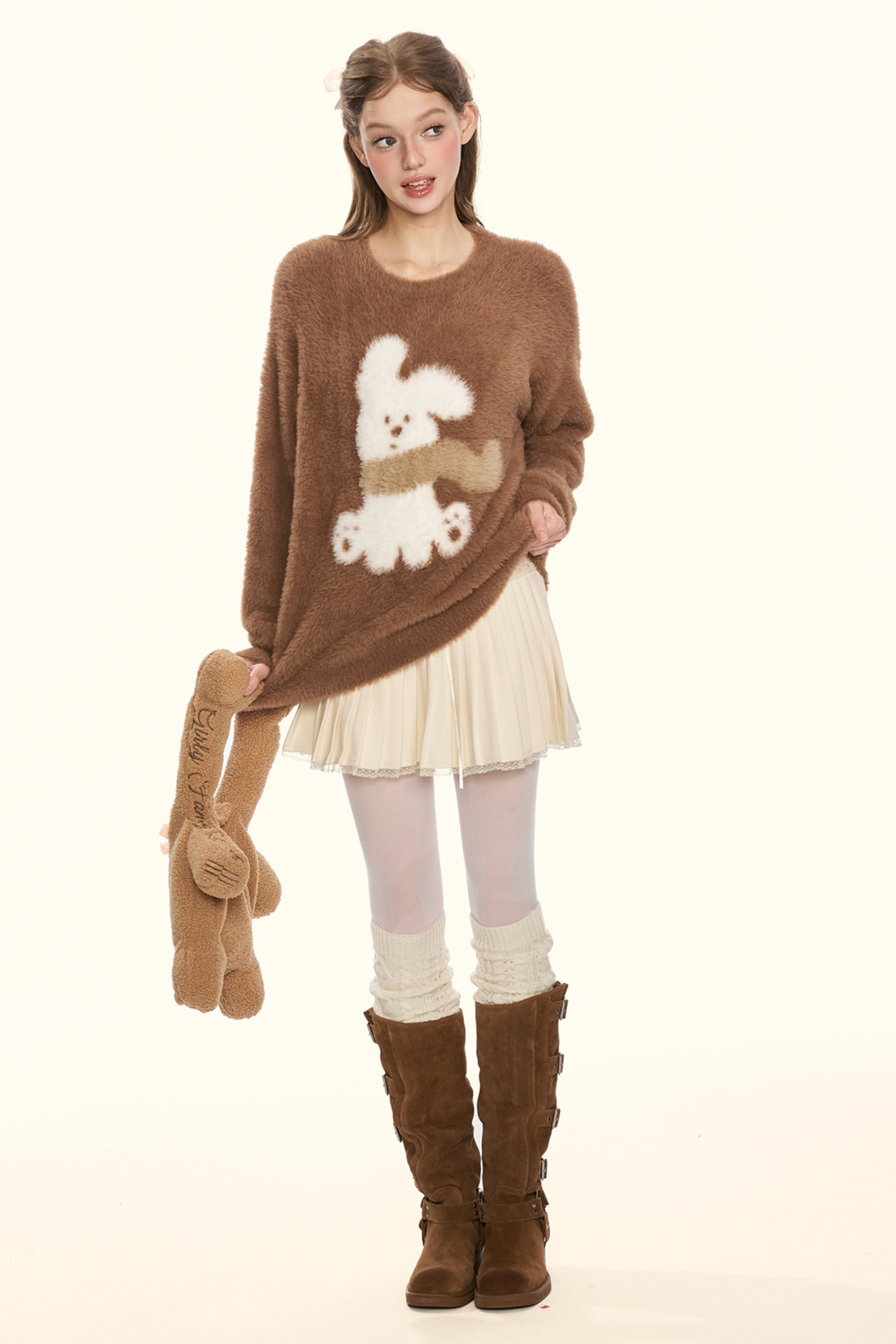 クリームチェスナットココアバニーファーニット