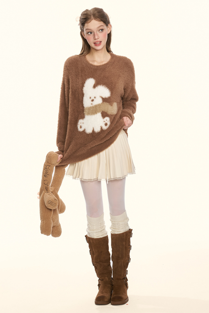 クリームチェスナットココアバニーファーニット