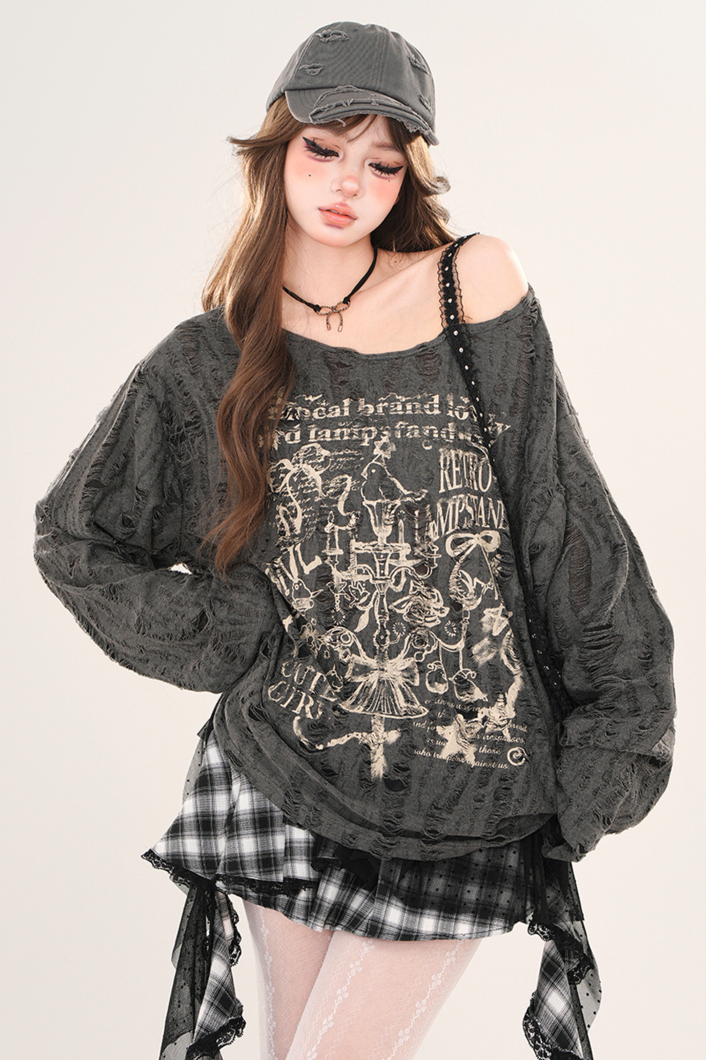 レイジースタイルY2Kオフショルダートップス