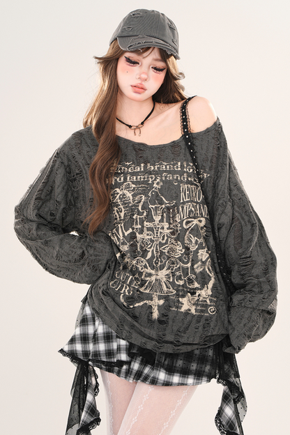 レイジースタイルY2Kオフショルダートップス