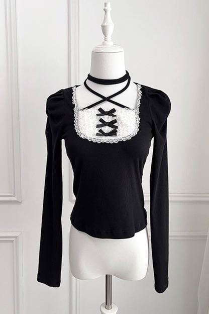 Ribbon Strap Knit Top