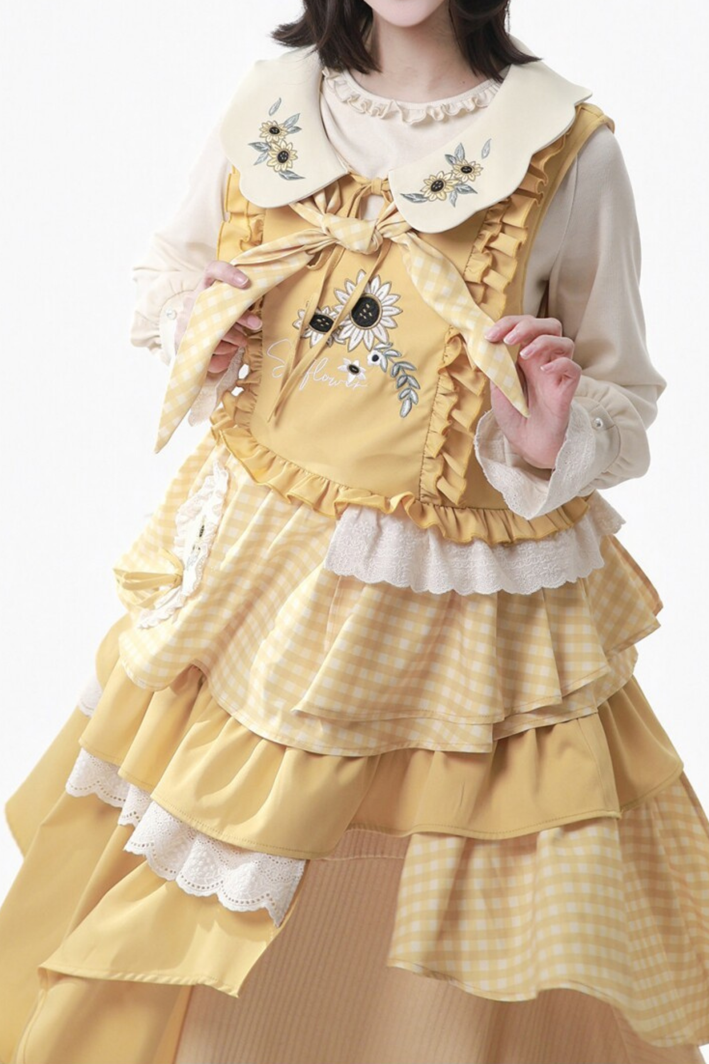 Gelbes Rüschen-Tanktop + Oberteil + Rock