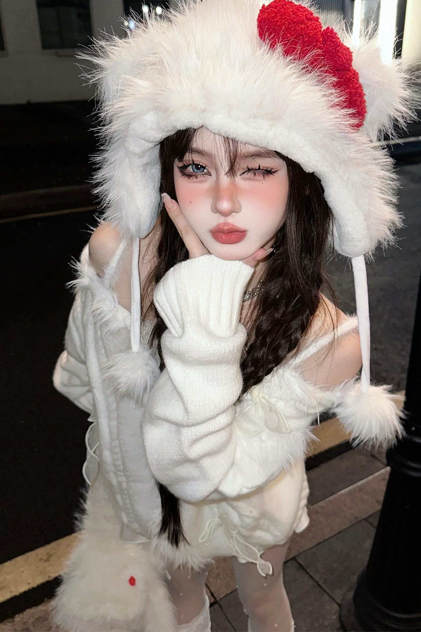 スノーベルベットオフショルダーニット