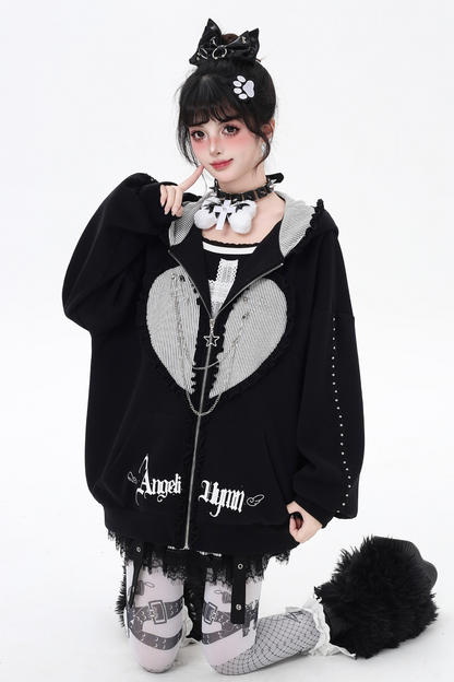 Love Heart Bunny Hooded Loose Hoodie