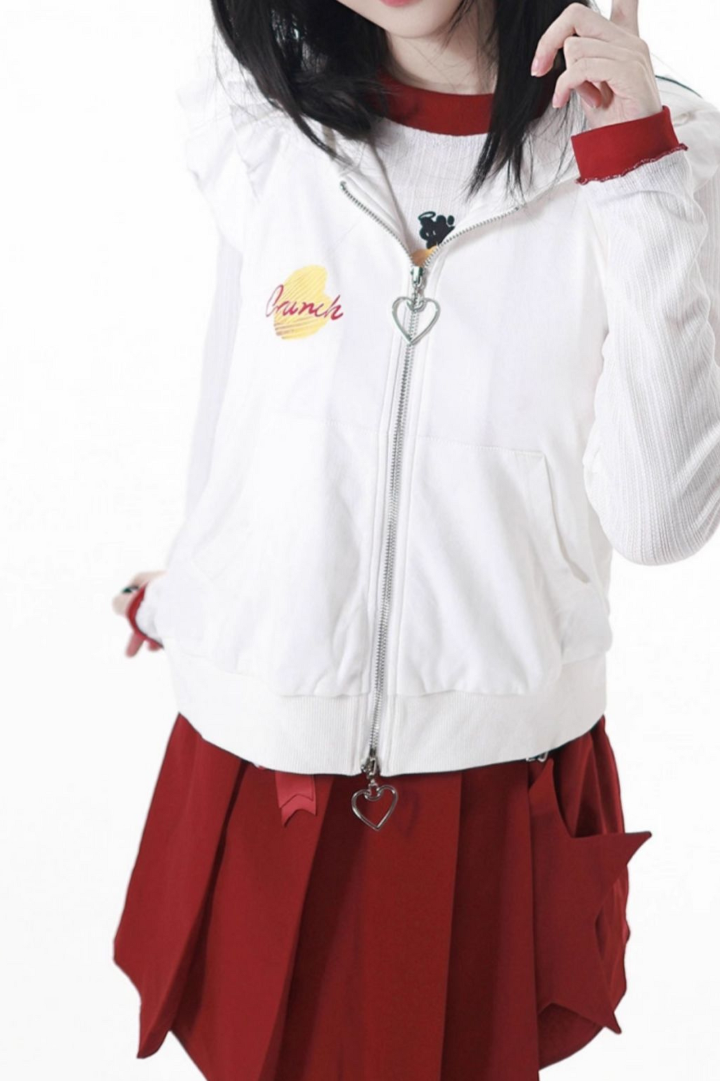 スナックガールフードベスト+トップス+プリーツスカート+レッグウォーマー