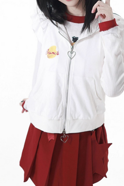 スナックガールフードベスト+トップス+プリーツスカート+レッグウォーマー