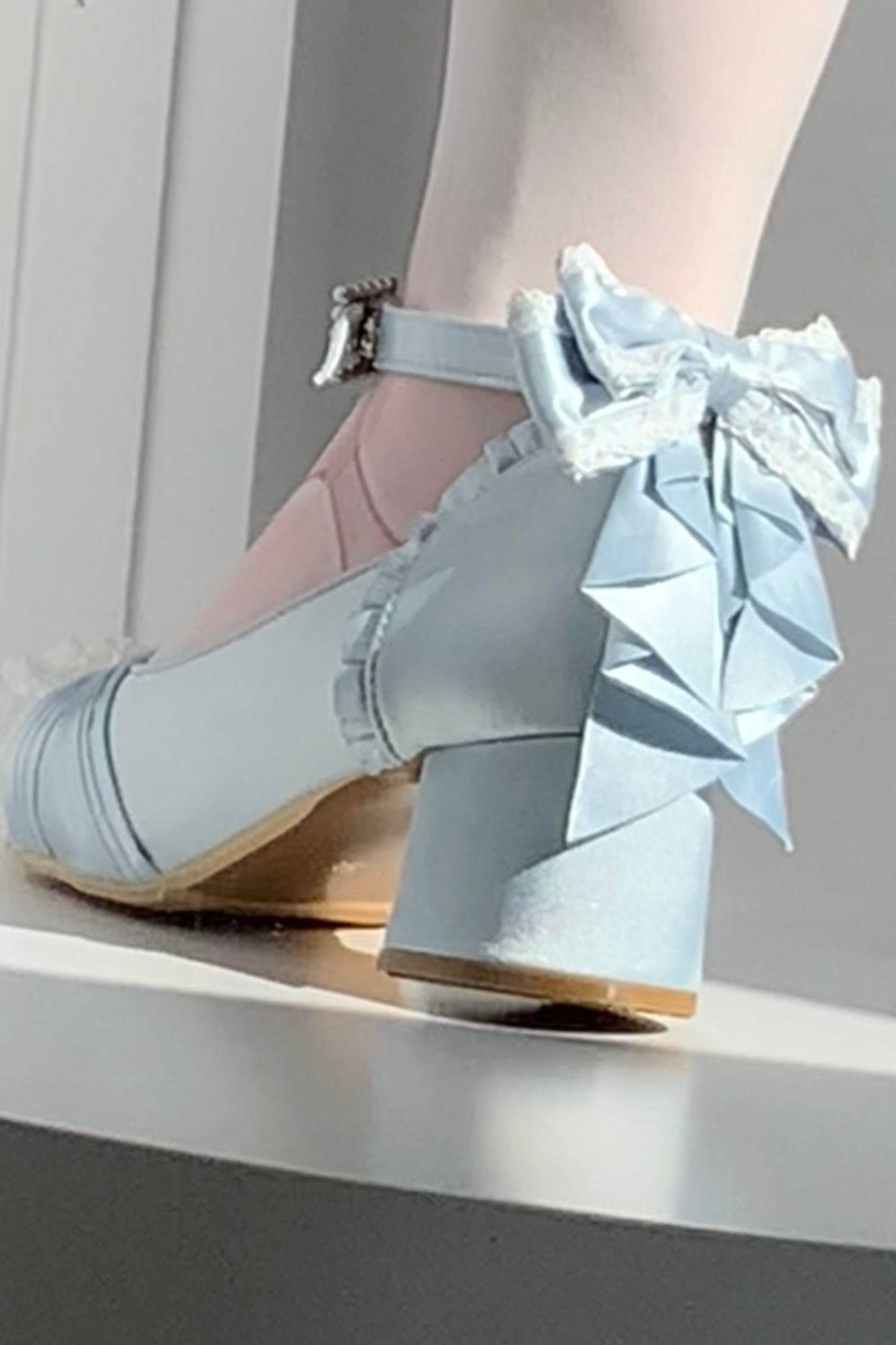 レースアップスクエアトウバレエヒール