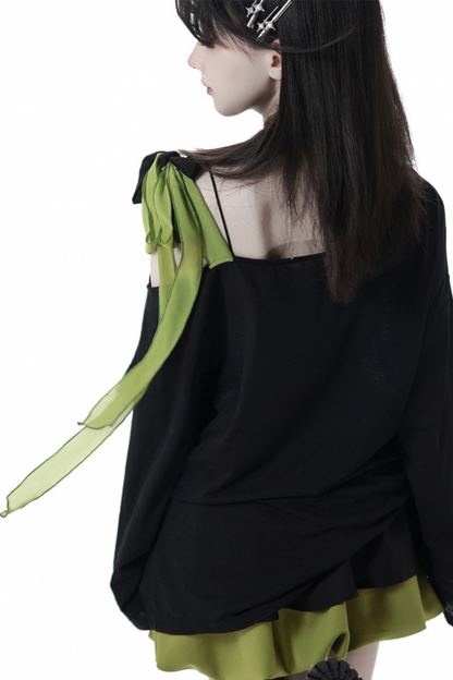 ワンショルダーアシメトップス+バルーンスカート