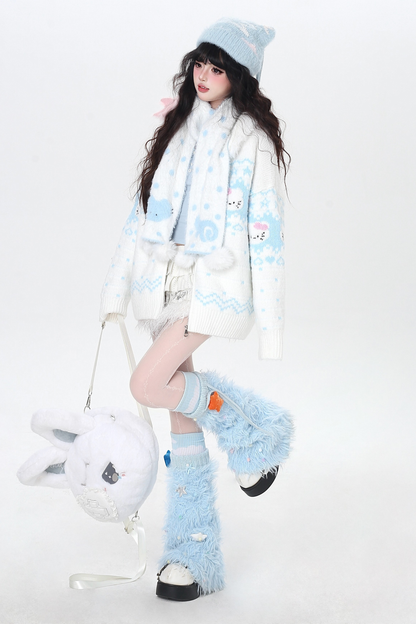 フェアアイルルーズフードニットカーディガン