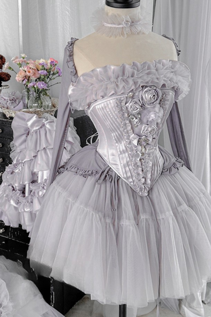 ビクトリアフラワーチューブトップス＋ショートスカート＋ロングスカート＋ガーゼスカート＋アームリング＋チョーカー