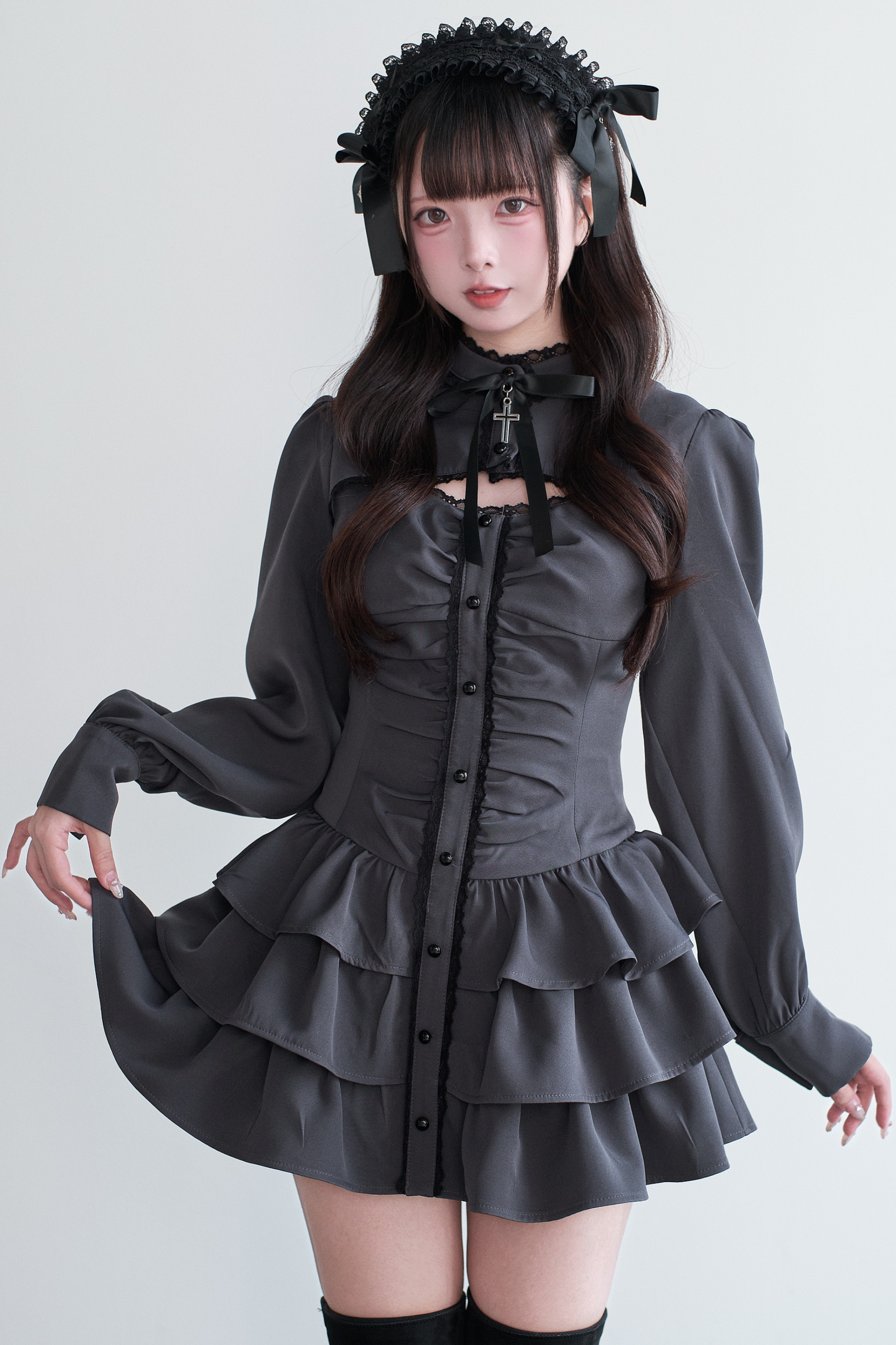 Little Goth Lace Ribbon Dress + Shorts