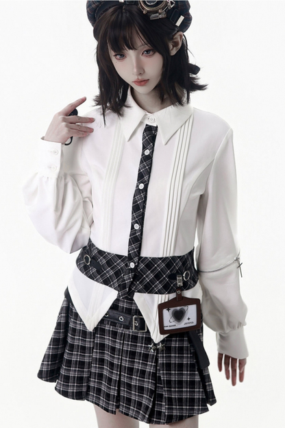 チェッカーアカデミーコート+シャツ+スカート
