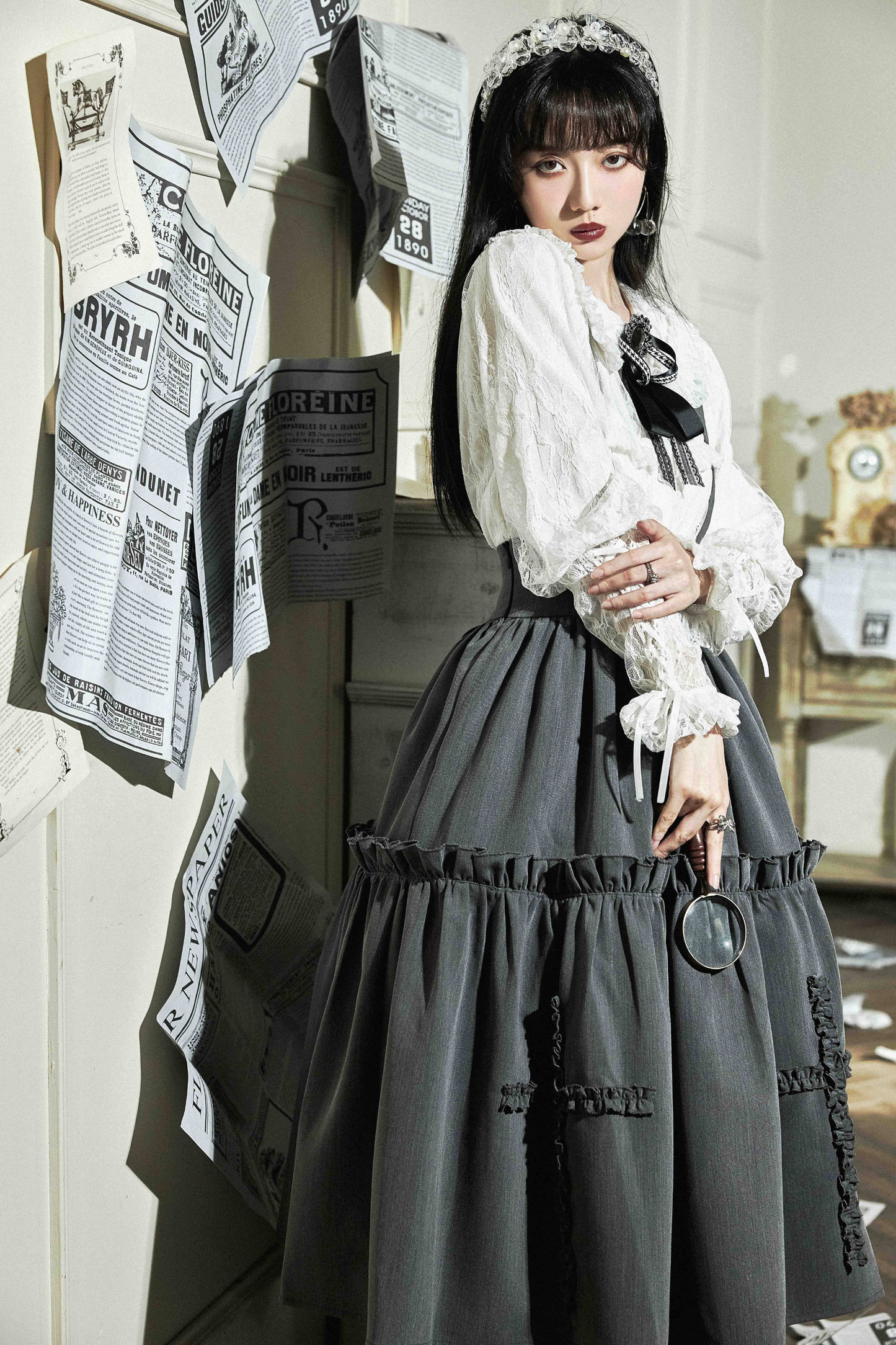 レトロスタイルロリータサスペンダースカート