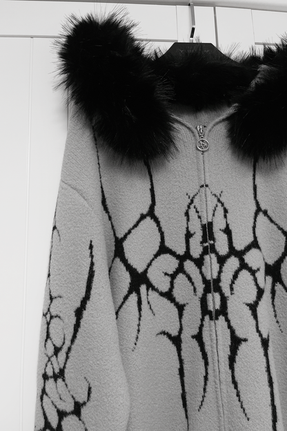 ゴシックファーフードルーズジップカーディガン