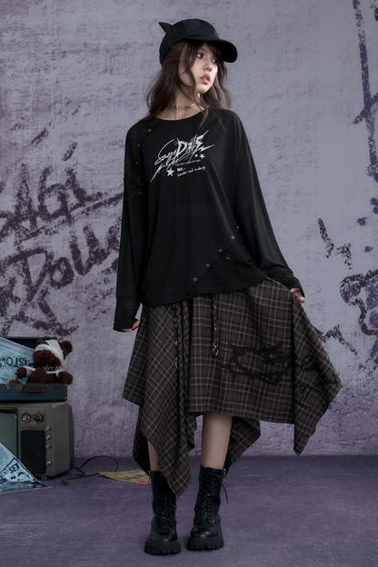 ダークパッチワークストリートスタイルトップス