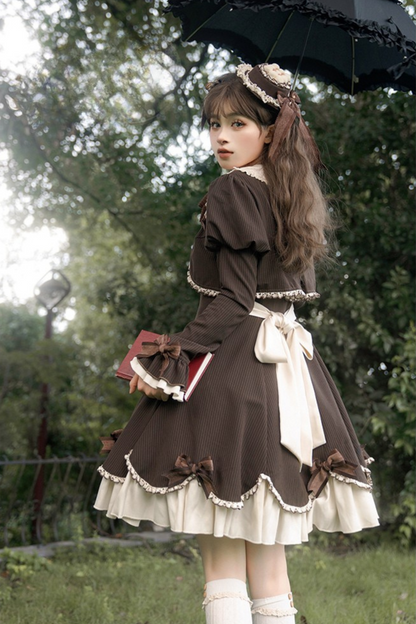 Hazelnut Chocolate Faux Two-piece Dress + Cake Hat